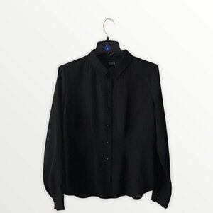 Hillard & Hanson Semi Sheer Buttoned Down Long Sleeve Blouse